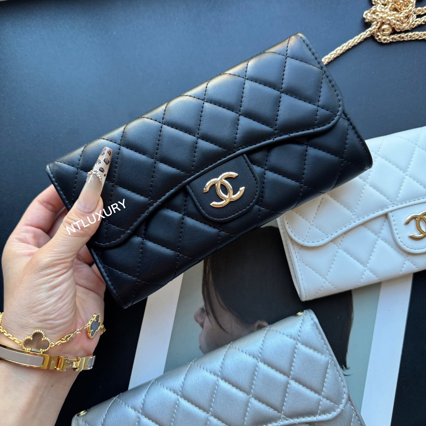 Coco Fine Large Wallet with Chain (Glossy 8 Color)