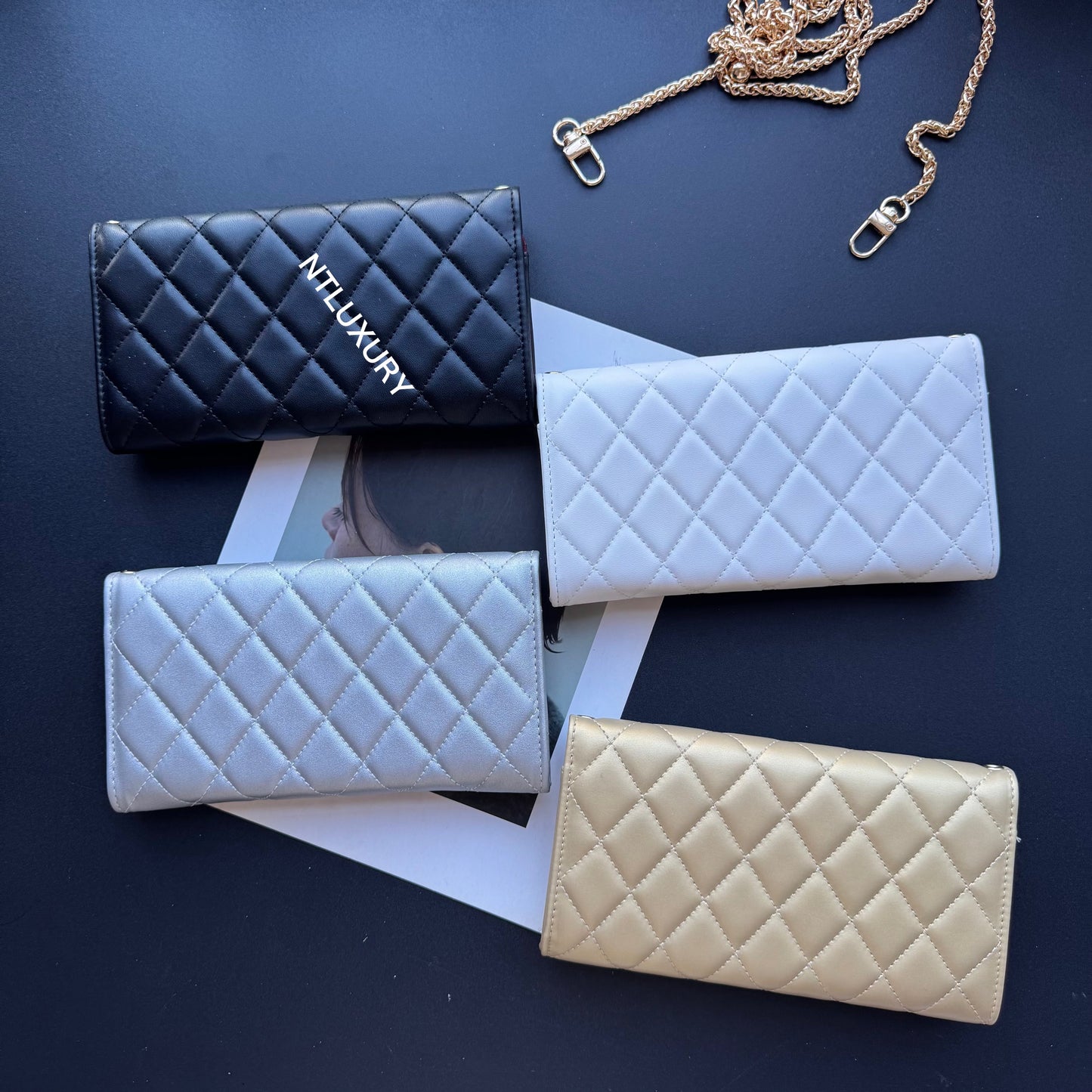 Coco Fine Large Wallet with Chain (Glossy 8 Color)