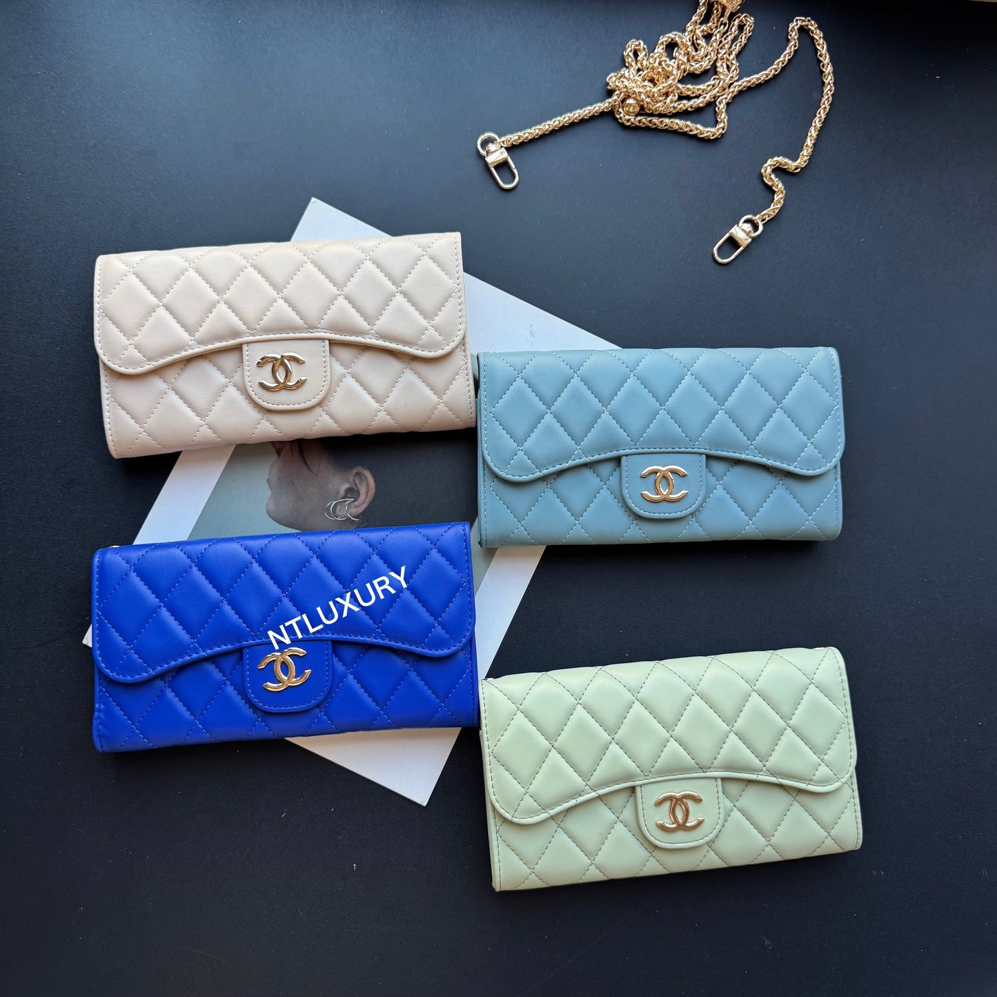 Coco Fine Large Wallet with Chain (Glossy 8 Color)