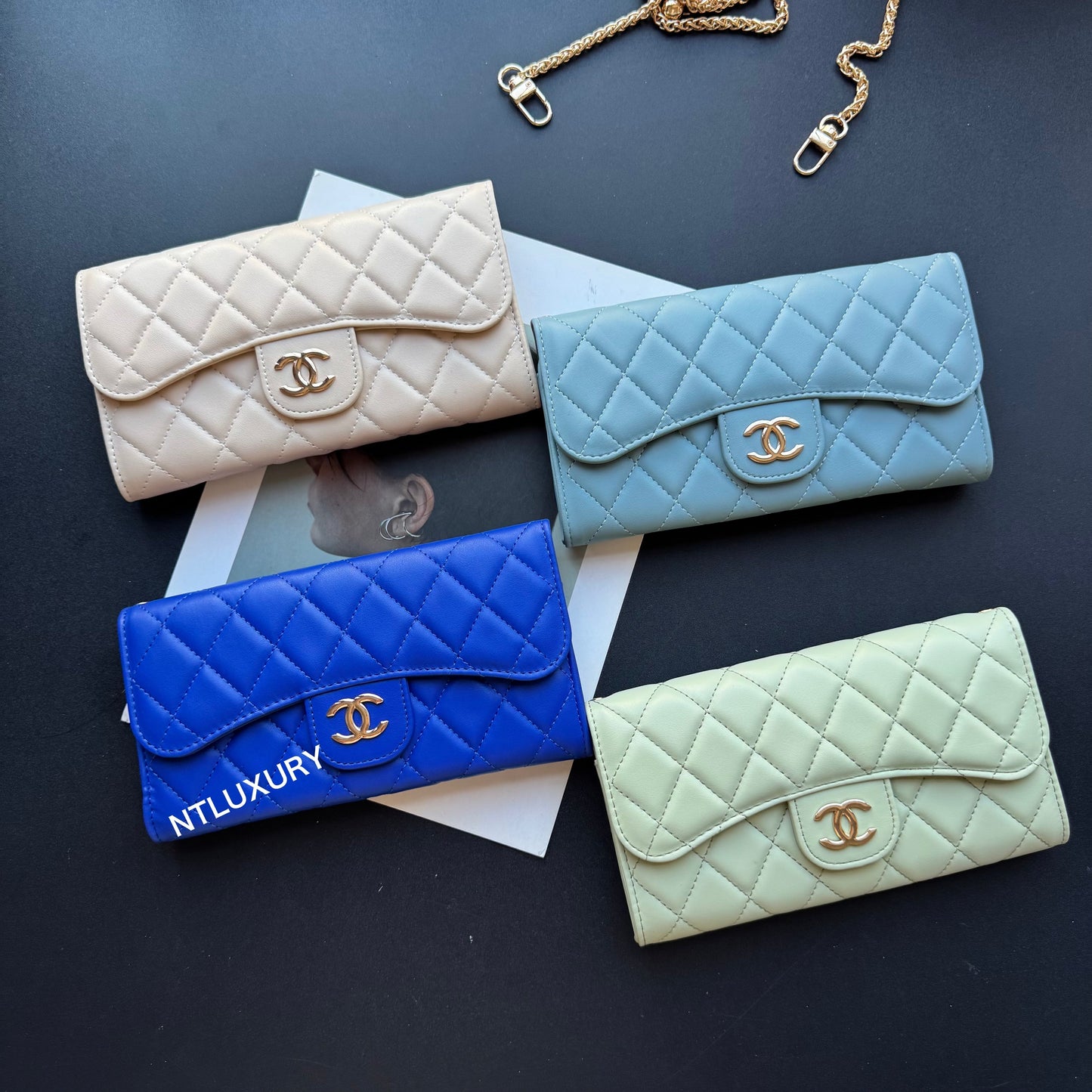 Coco Fine Large Wallet with Chain (Glossy 8 Color)
