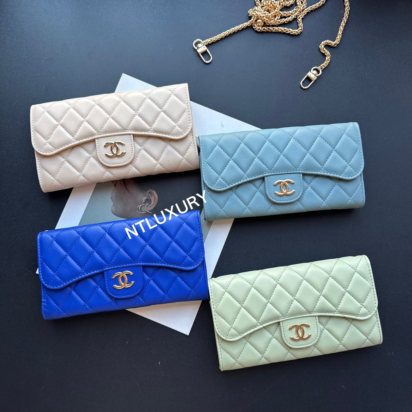 Coco Fine Large Wallet with Chain (Glossy 8 Color)