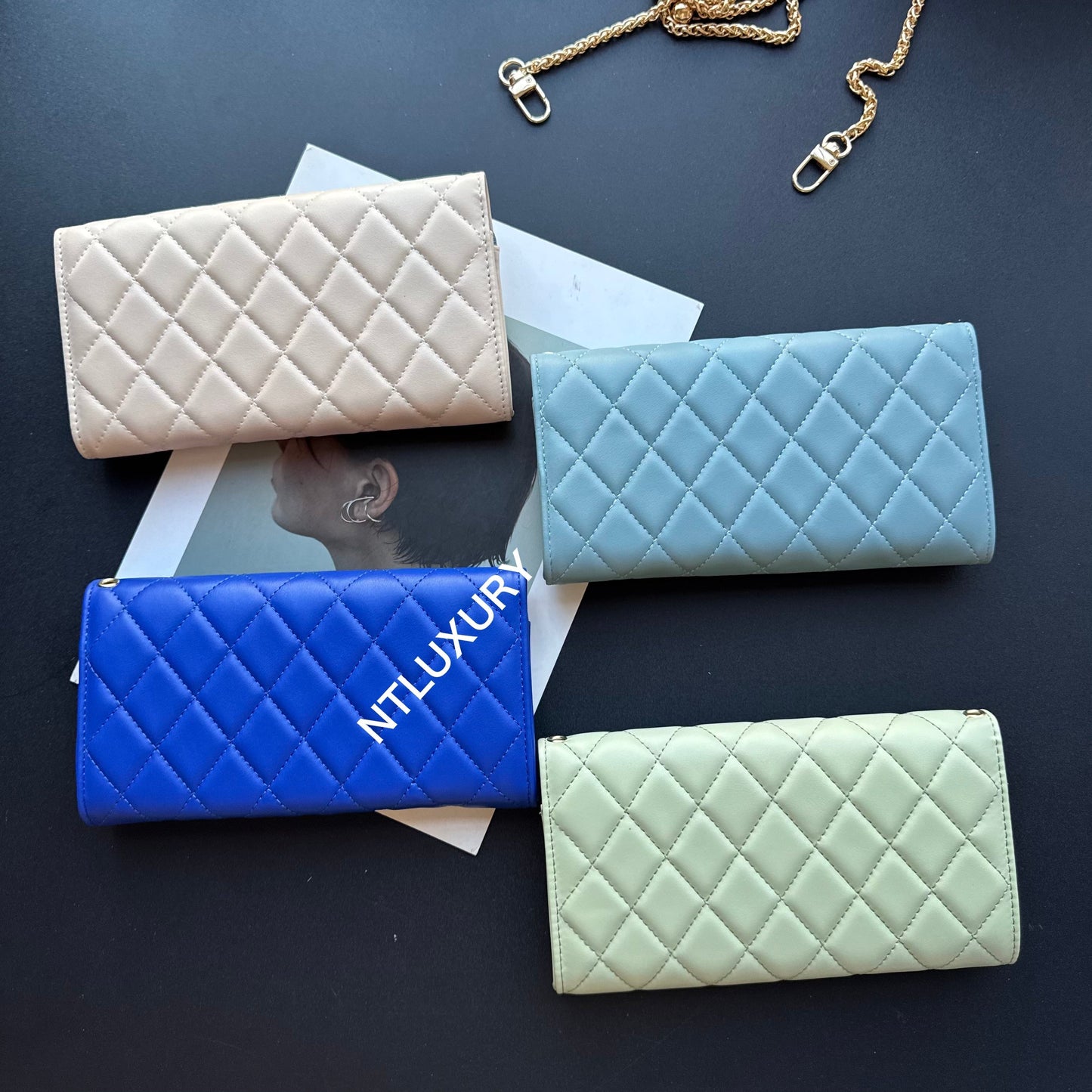 Coco Fine Large Wallet with Chain (Glossy 8 Color)