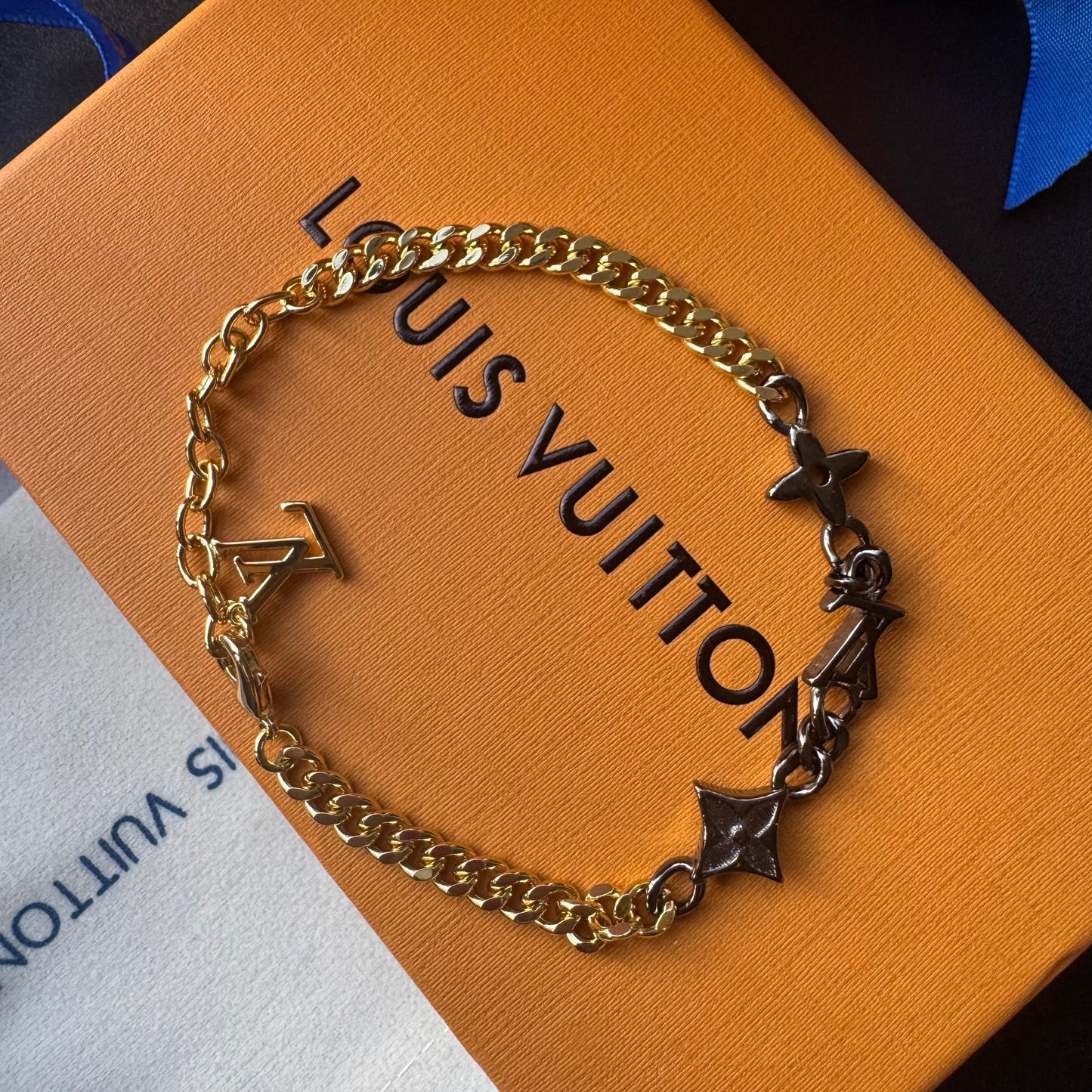 Gold Black Love Chain Bracelet