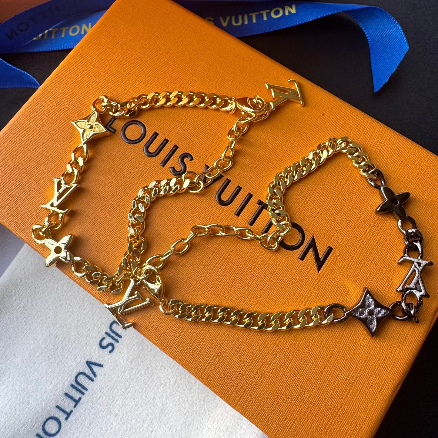 Gold Black Love Chain Bracelet