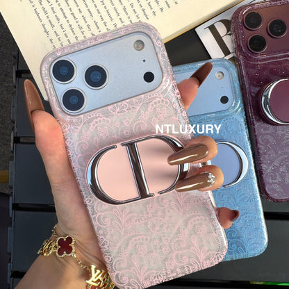 Lace Patch Dove Girl Phone Case with Mirror Holder