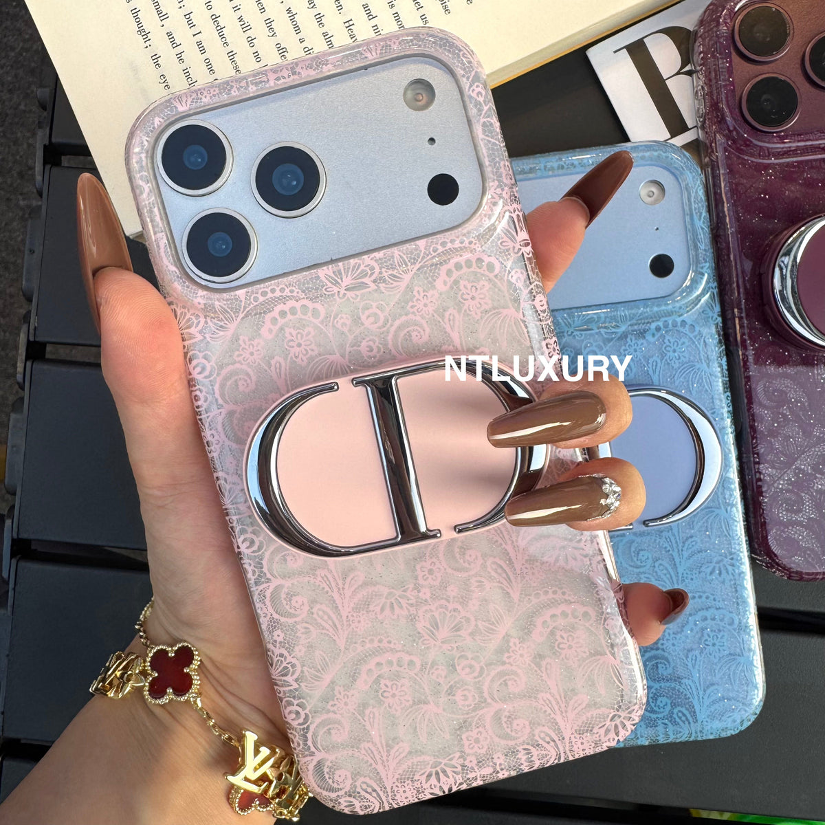 Lace Patch Dove Girl Phone Case with Mirror Holder