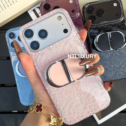 Lace Patch Dove Girl Phone Case with Mirror Holder