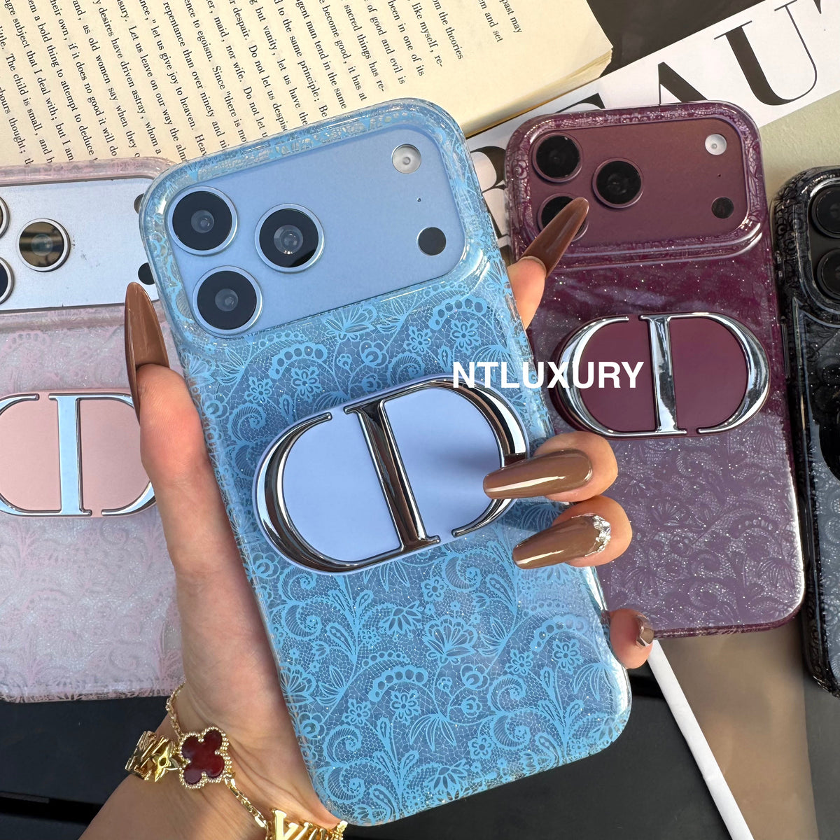 Lace Patch Dove Girl Phone Case with Mirror Holder