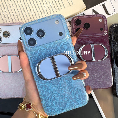 Lace Patch Dove Girl Phone Case with Mirror Holder