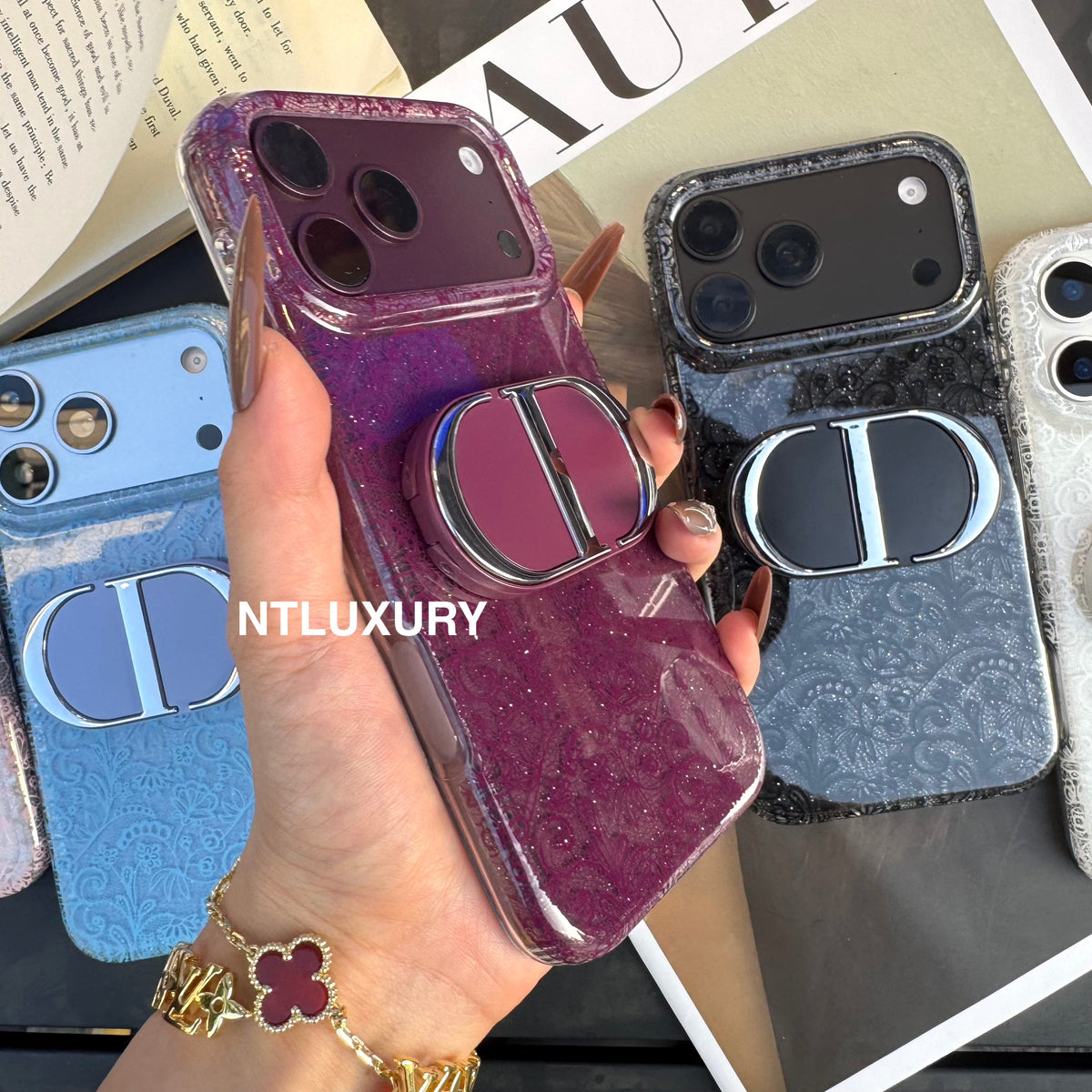 Lace Patch Dove Girl Phone Case with Mirror Holder