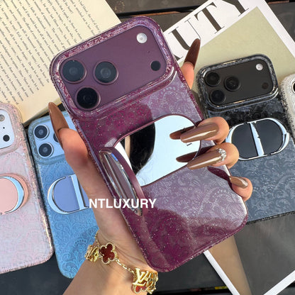 Lace Patch Dove Girl Phone Case with Mirror Holder
