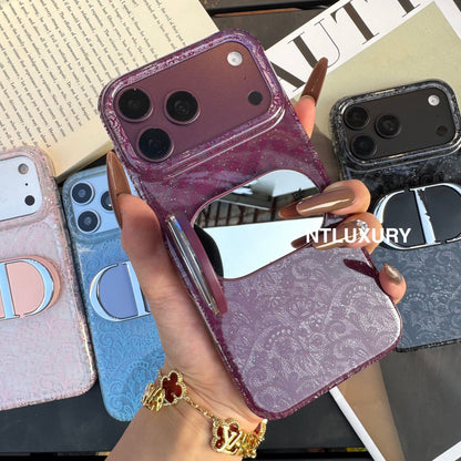 Lace Patch Dove Girl Phone Case with Mirror Holder