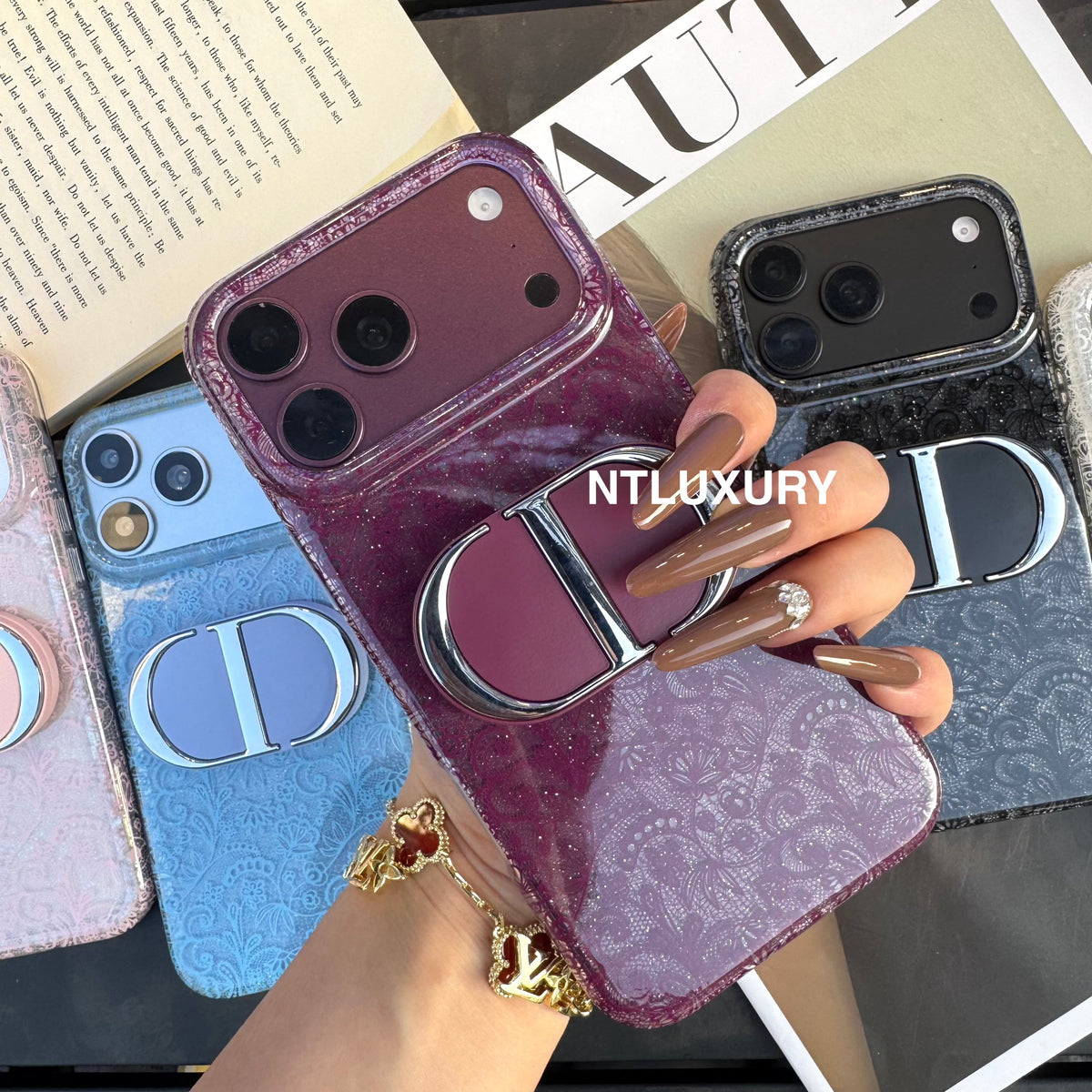 Lace Patch Dove Girl Phone Case with Mirror Holder