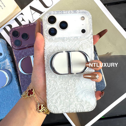 Lace Patch Dove Girl Phone Case with Mirror Holder