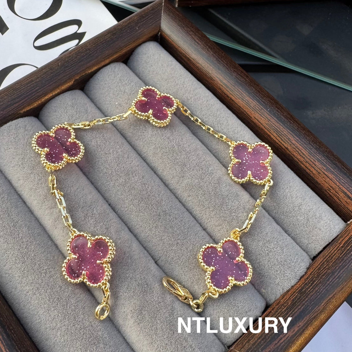 Leaves Gold Designs 4 Set (Earrings+Ring+Bracelet +Necklace) - Pink New