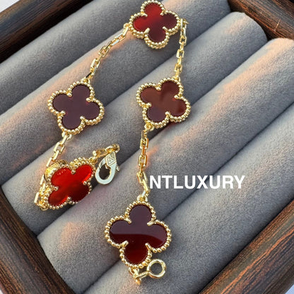 Leaves Gold Designs 4 Set (Earrings+Ring+Bracelet +Necklace) - Red