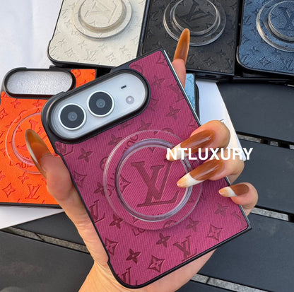 Funda de teléfono colorida de mezclilla con diseño de chica y corazón para iPhone Duo con soporte MagSafe