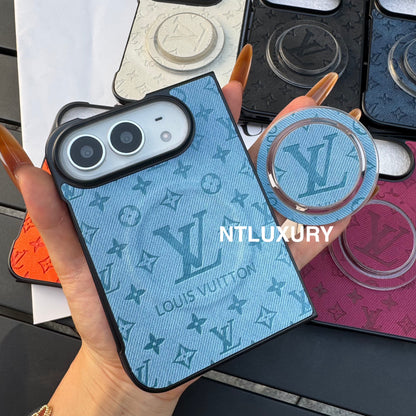 Funda de teléfono colorida de mezclilla con diseño de chica y corazón para iPhone Duo con soporte MagSafe