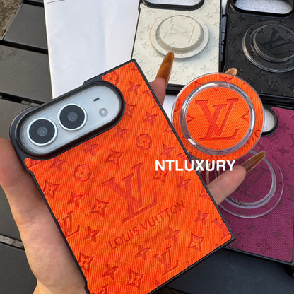 Funda de teléfono colorida de mezclilla con diseño de chica y corazón para iPhone Duo con soporte MagSafe