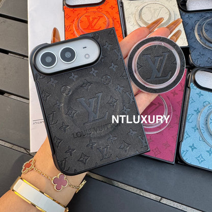 Funda de teléfono colorida de mezclilla con diseño de chica y corazón para iPhone Duo con soporte MagSafe