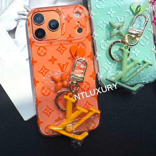 Coque de téléphone orange amour avec pendentif