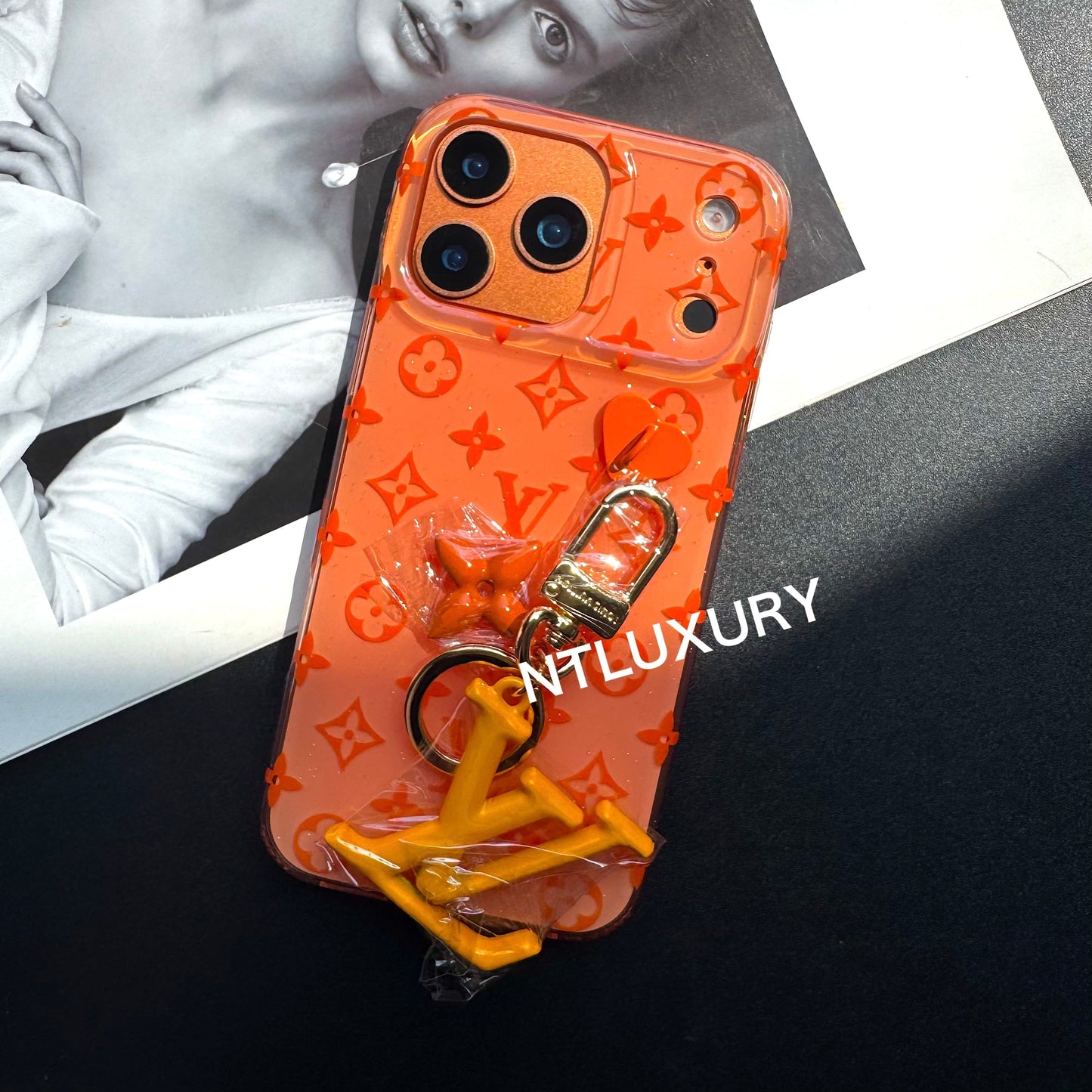 Orange Color Love Phone Case With Pendant