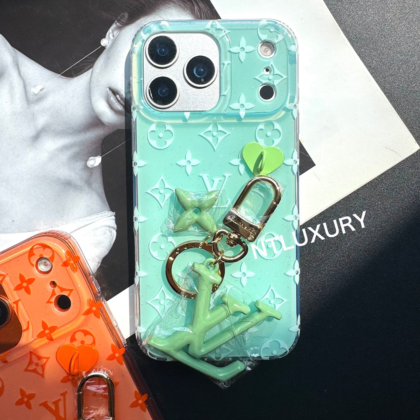 Orange Color Love Phone Case With Pendant