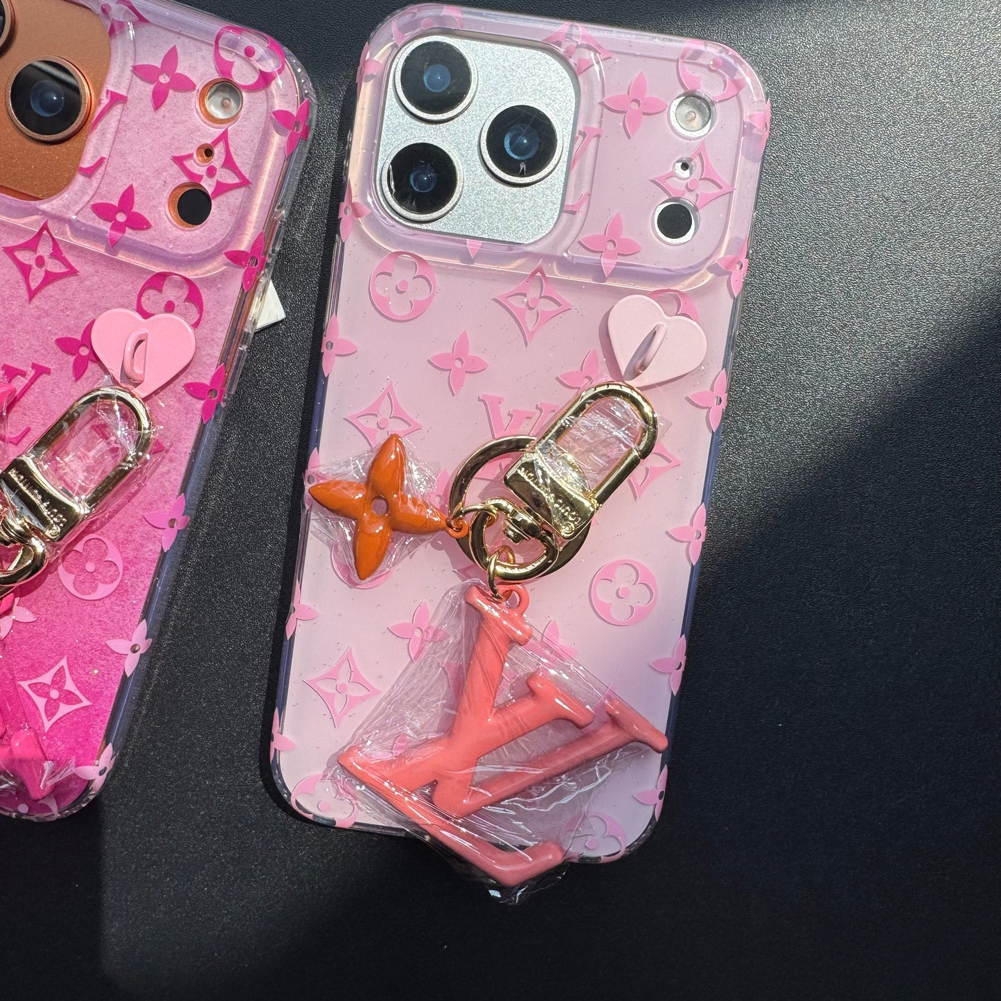 Orange Color Love Phone Case With Pendant