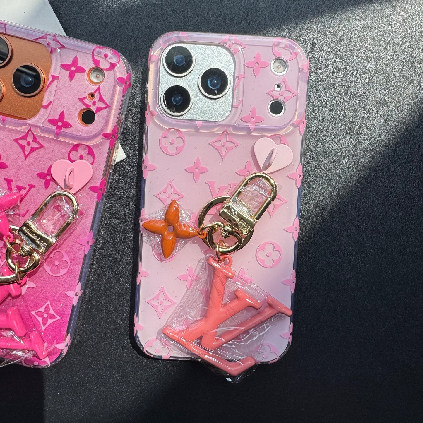 Orange Color Love Phone Case With Pendant