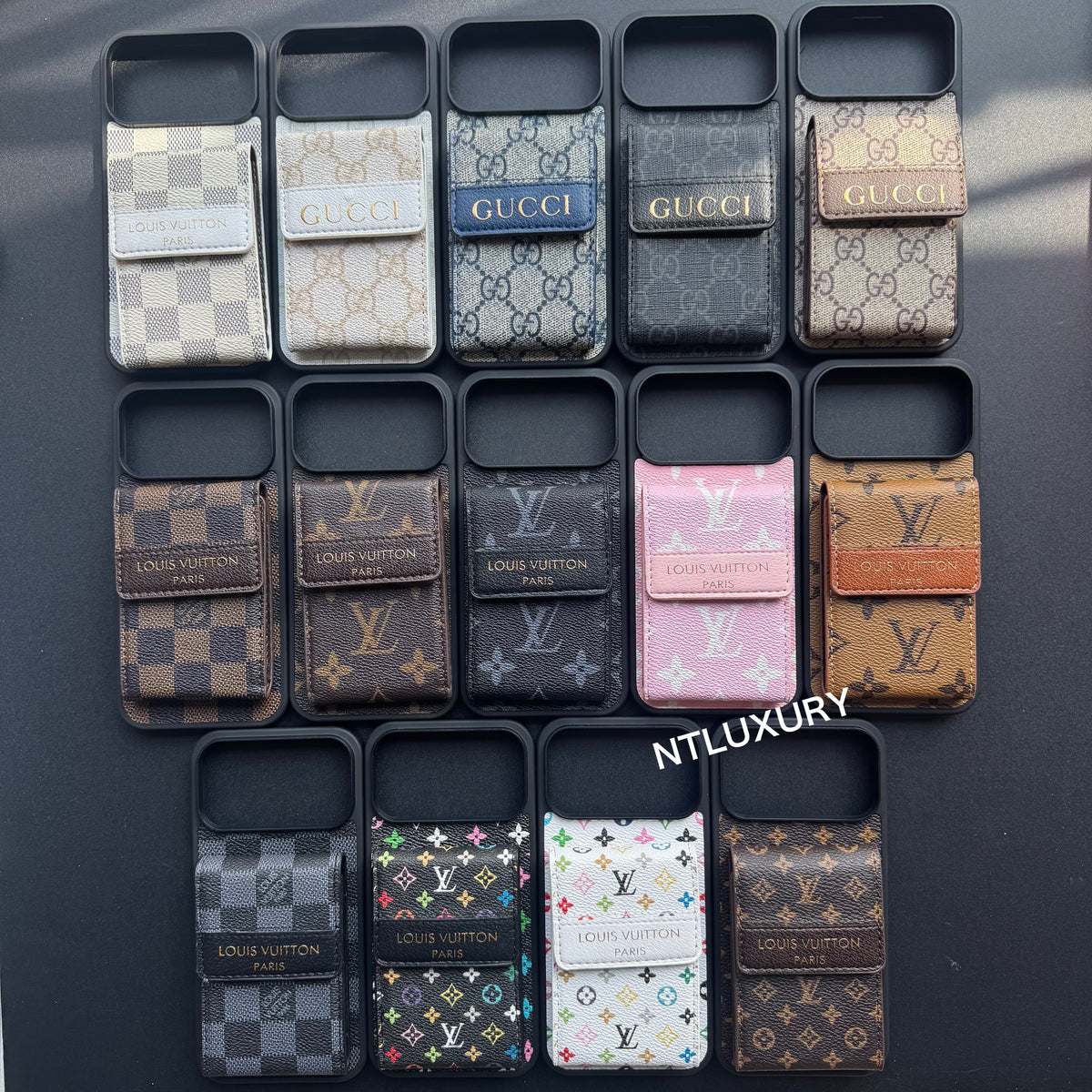 Nouvelle coque de téléphone fantaisie traditionnelle avec porte-monnaie et rayures (treillis)
