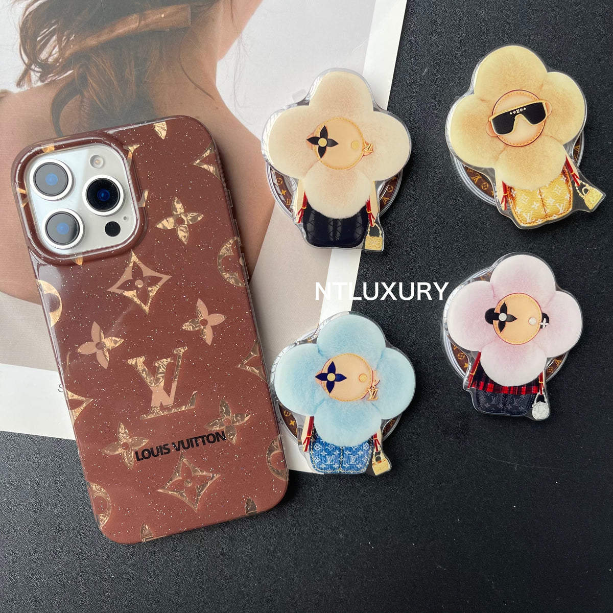 Colorful Design MagSafe Phone Case with Holder (Brown)