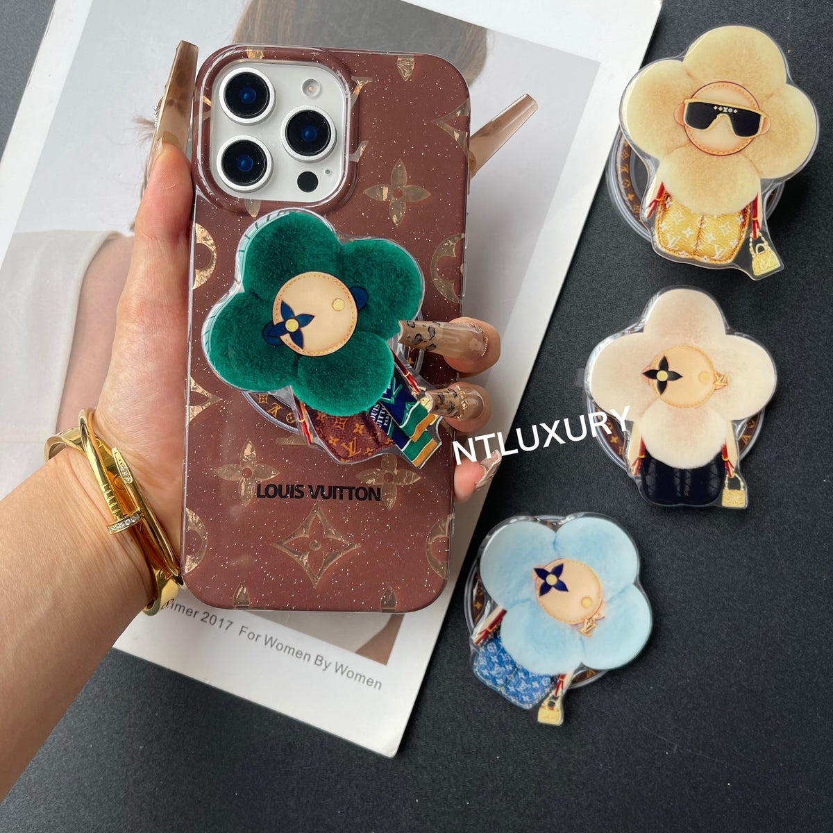 Colorful Design MagSafe Phone Case with Holder (Brown)