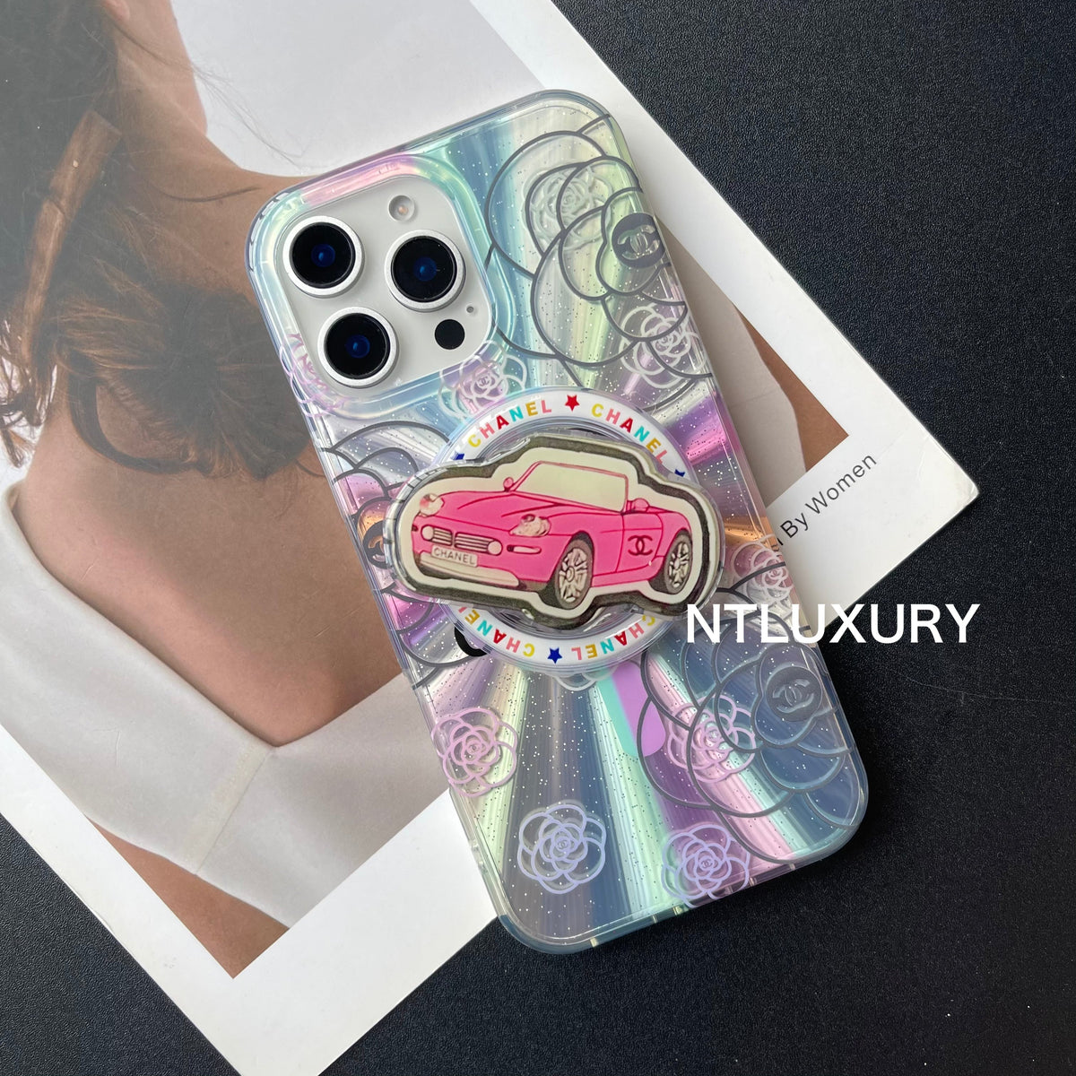 Coque de téléphone Magsafe Laser Car Girl avec support Magsafe