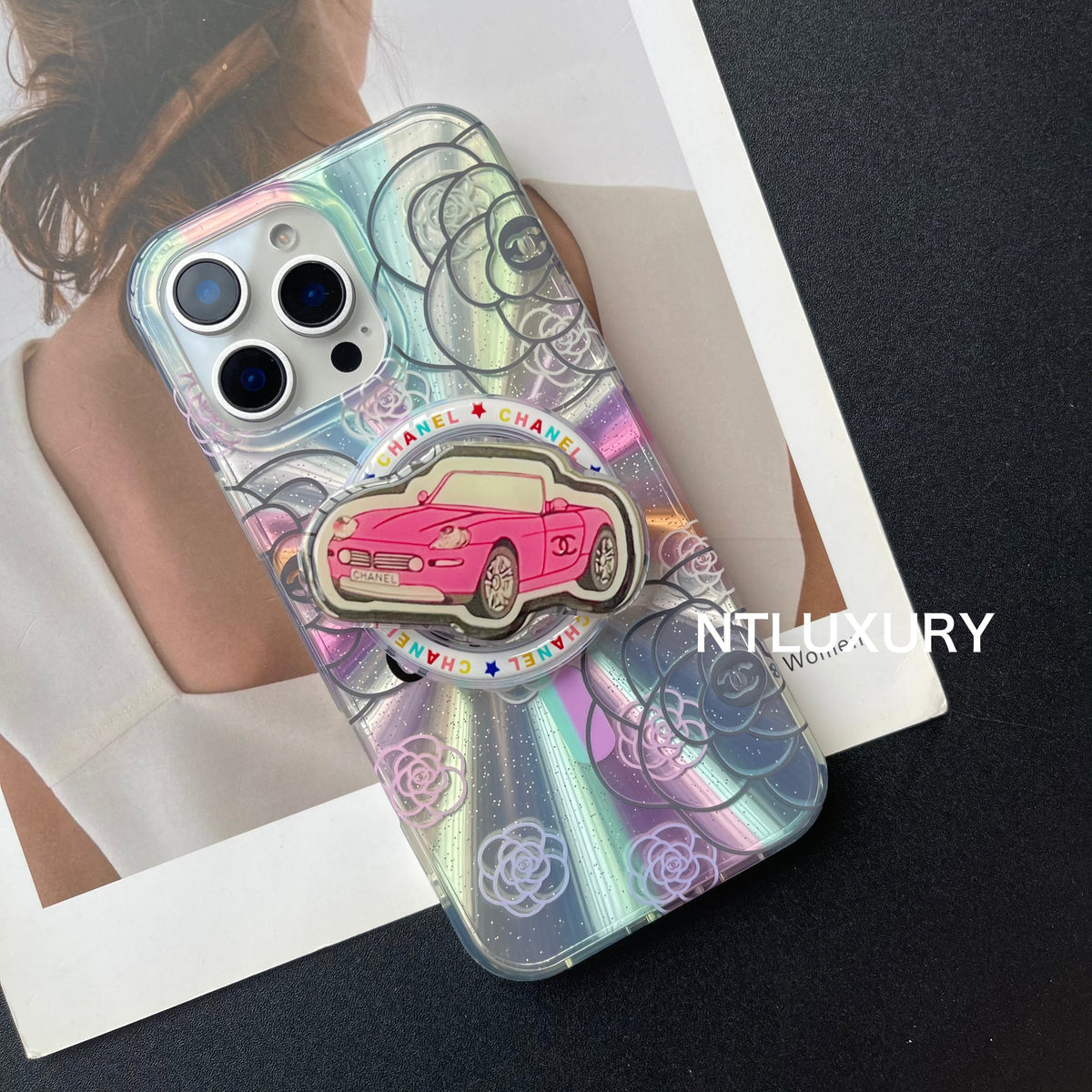 Coque de téléphone Magsafe Laser Car Girl avec support Magsafe