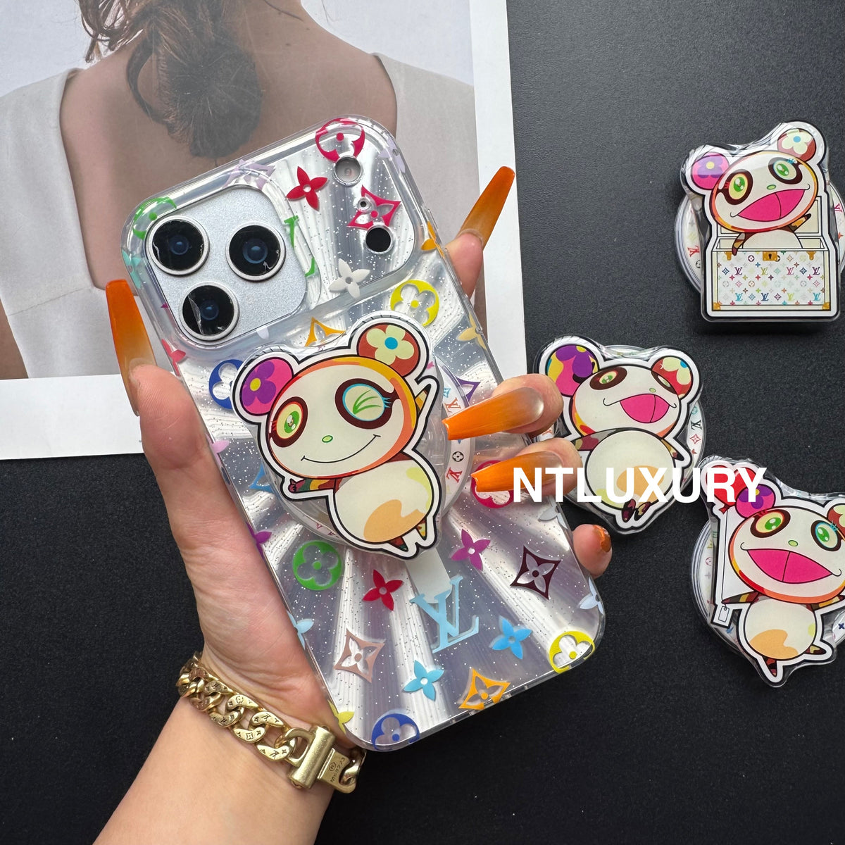 Coque de téléphone Laser Shining Love avec support MagSafe (Ours mignon)