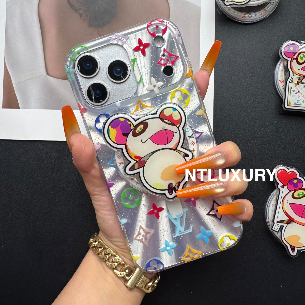 Coque de téléphone Laser Shining Love avec support MagSafe (Ours mignon)