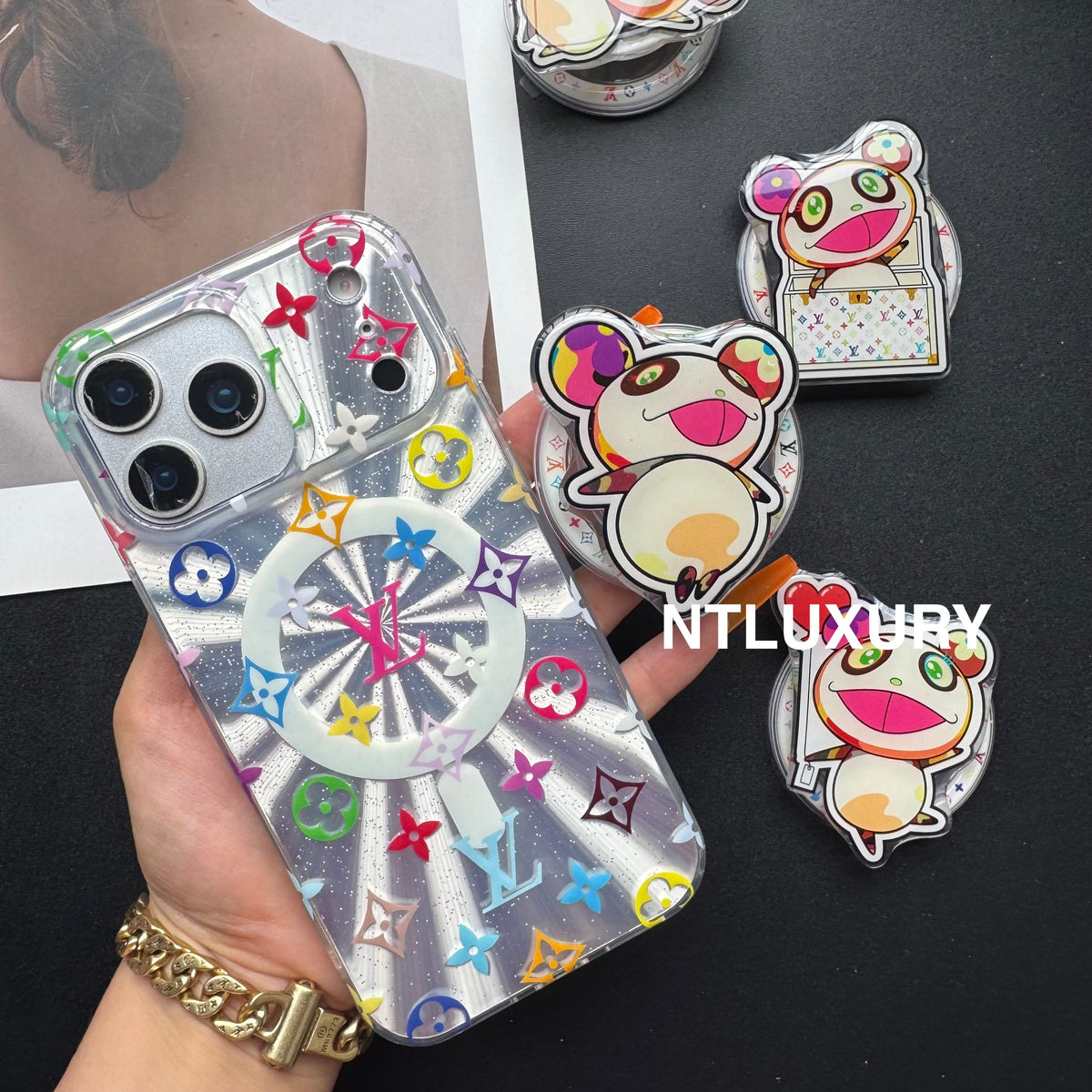 Coque de téléphone Laser Shining Love avec support MagSafe (Ours mignon)
