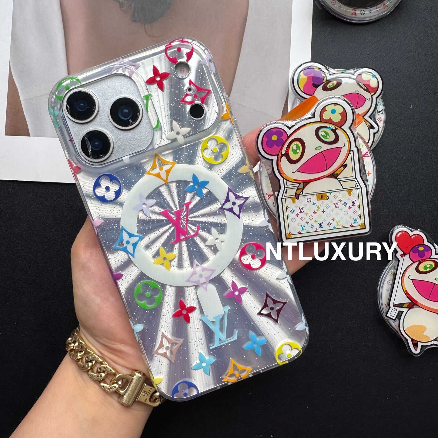 Laser Shining Love Phone Case with Magsafe Holder (Cute Bear£©
