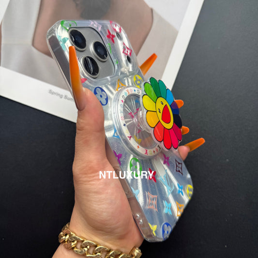 Coque de téléphone Laser Shining Love avec support Magsafe coloré