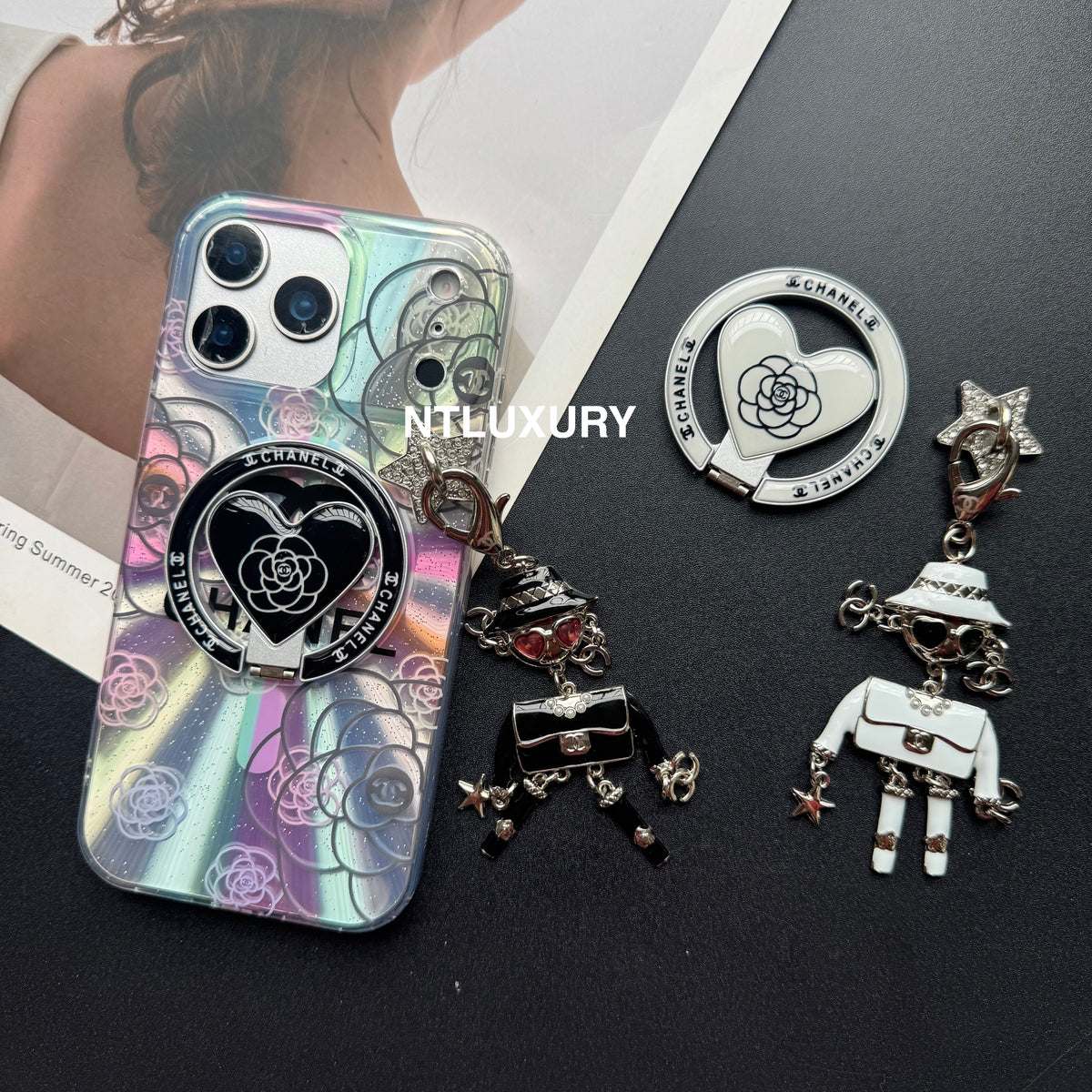 Coque de téléphone Laser Shining C avec support Magsafe et pendentif
