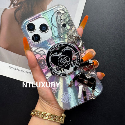 Coque de téléphone Laser Shining C avec support Magsafe et pendentif