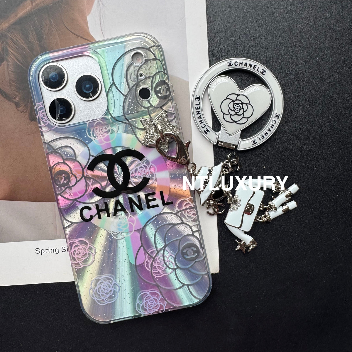 Coque de téléphone Laser Shining C avec support Magsafe et pendentif
