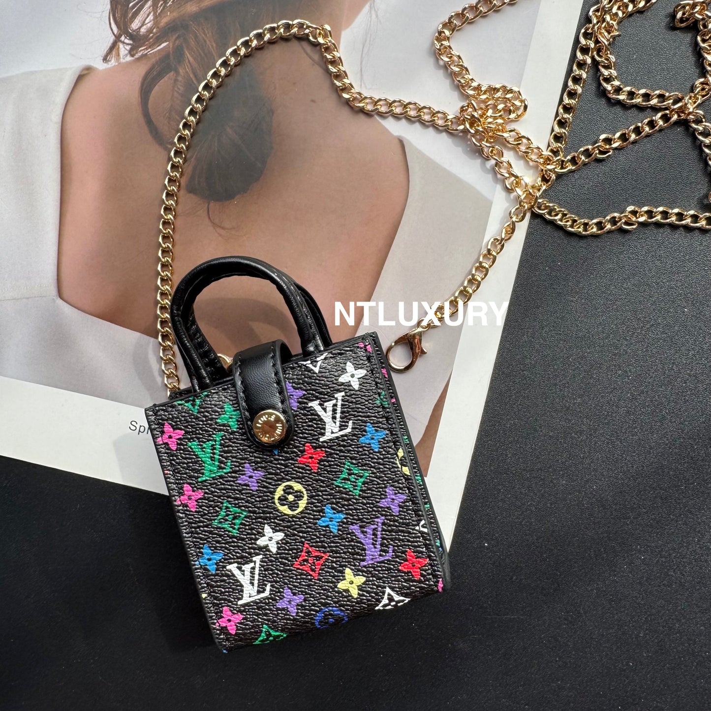 Floral Cute Love Mini Purse With Chain For All Cute Things (Black Small Love)