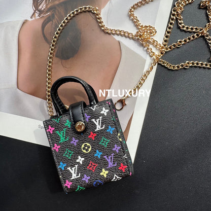 Minibolso floral de amor, lindo, con cadena, para todas las cosas lindas (pequeño amor negro)