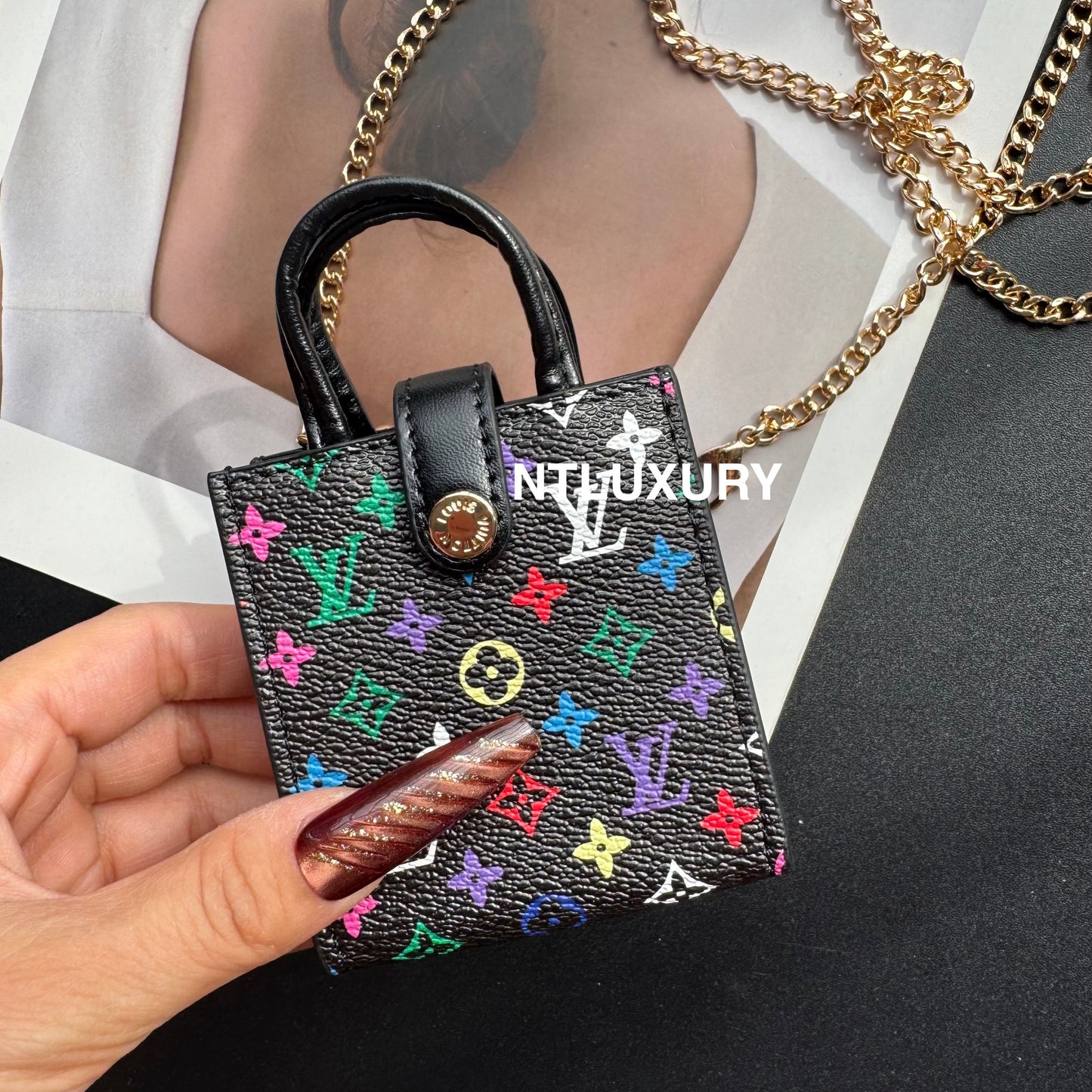 Floral Cute Love Mini Purse With Chain For All Cute Things (Black Small Love)