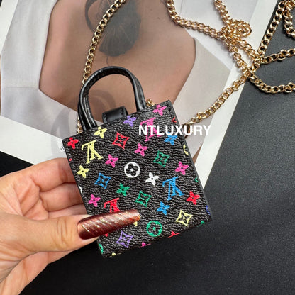Minibolso floral de amor, lindo, con cadena, para todas las cosas lindas (pequeño amor negro)