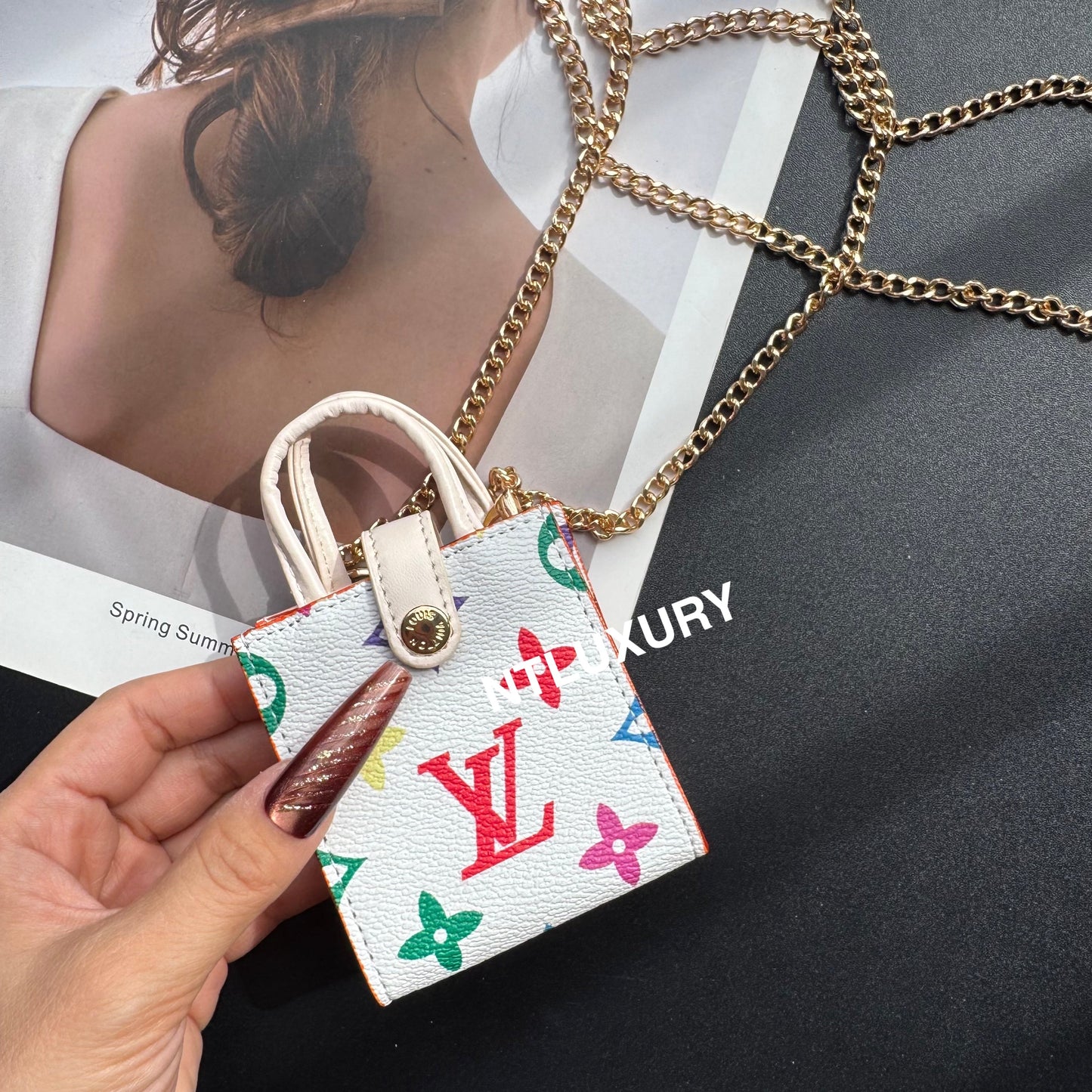 Floral Cute Love Mini Purse With Chain For All Cute Things (White Big Love)