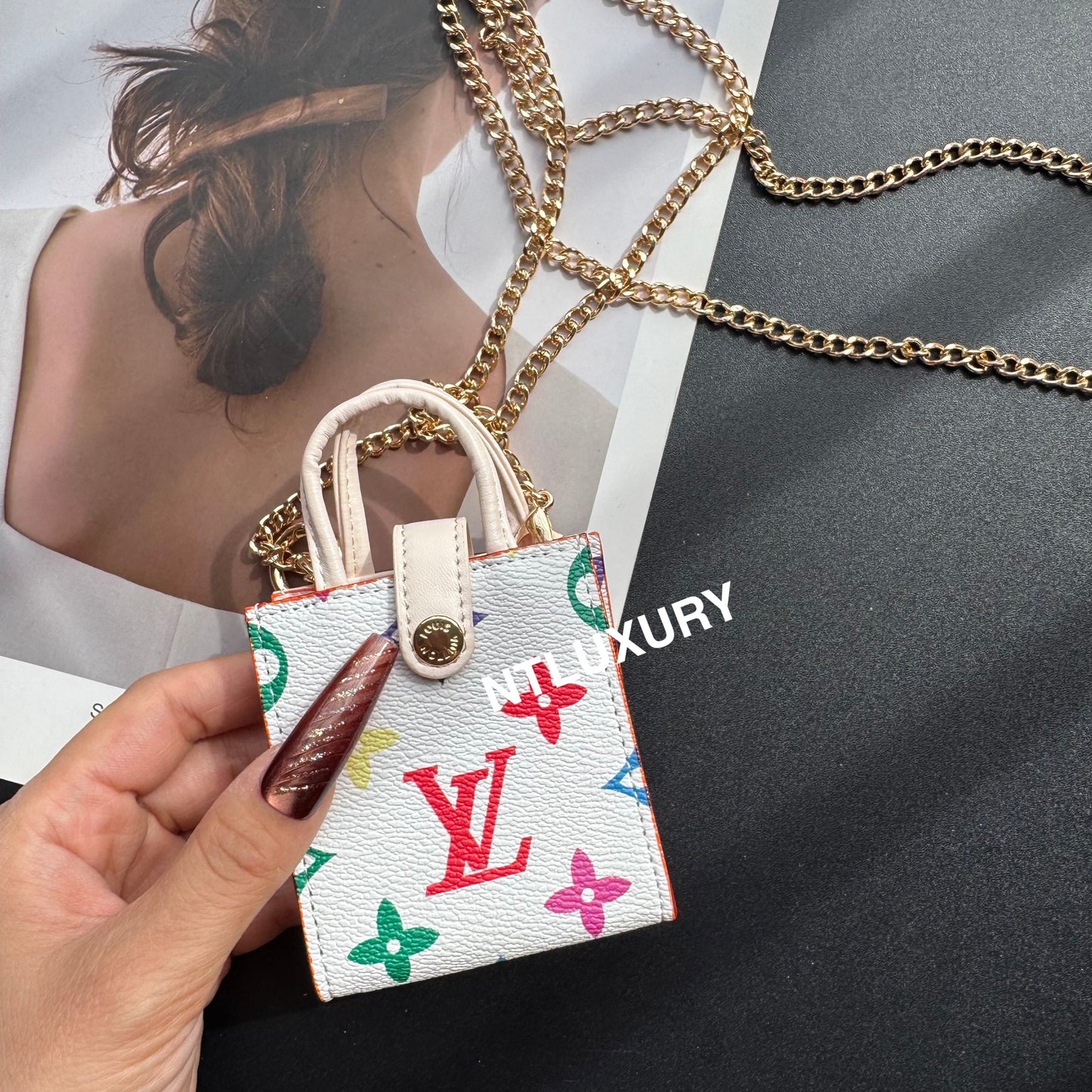 Floral Cute Love Mini Purse With Chain For All Cute Things (White Big Love)