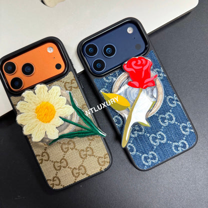 Denim Good Magsafe Design Phone Case With FLoral Magsafe Holder