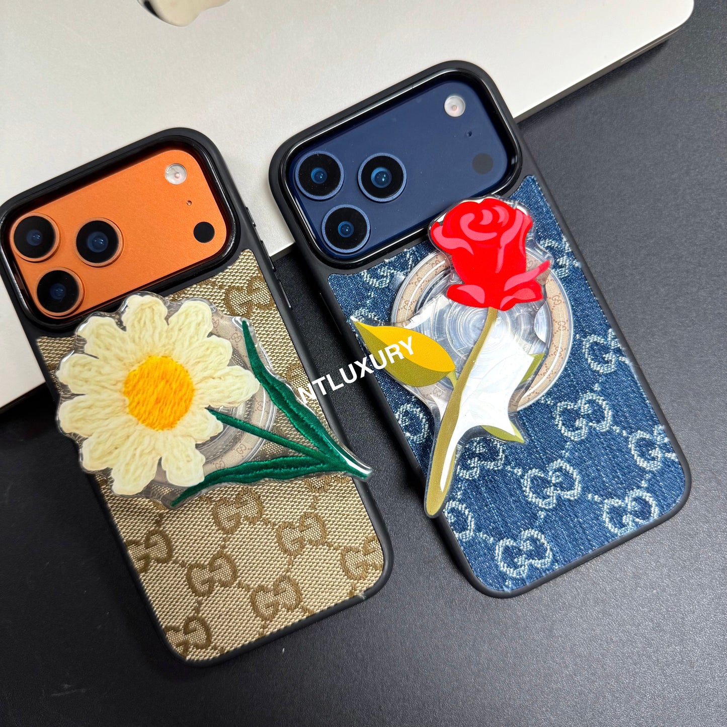 Denim Good Magsafe Design Phone Case With FLoral Magsafe Holder